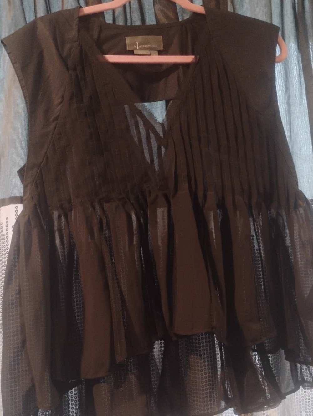Anthropologie Black Sleeveless Pleated Chiffon Layered Blouse